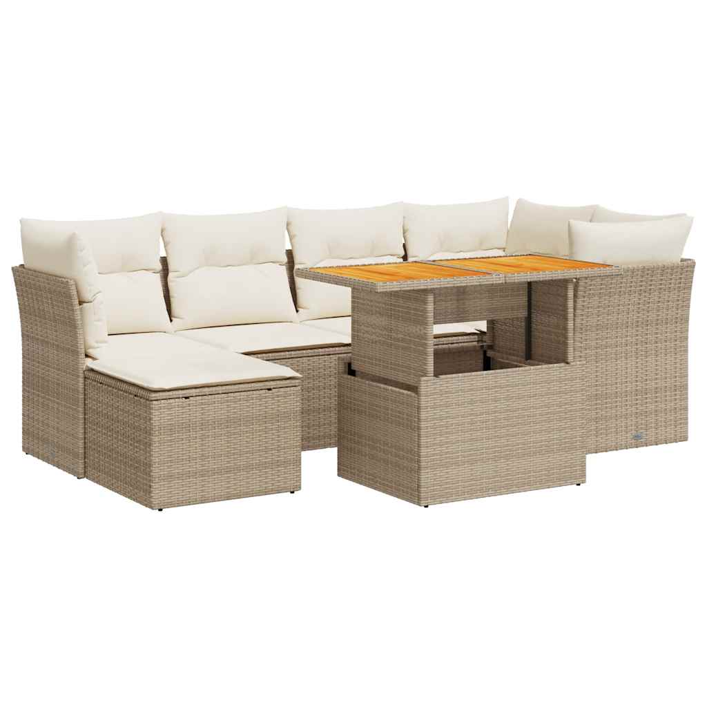 sofasæt til haven 7 dele med hynder polyrattan beige