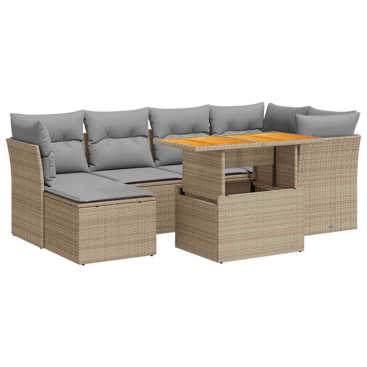 sofasæt til haven 7 dele med hynder polyrattan beige