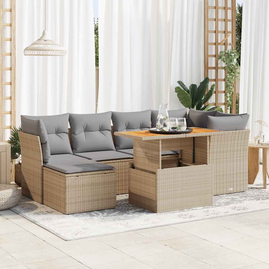 sofasæt til haven 7 dele med hynder polyrattan beige