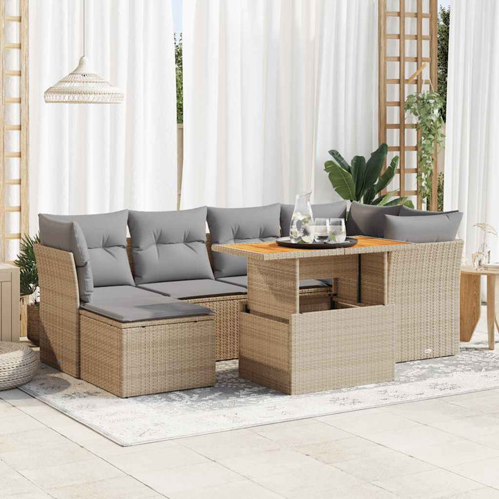 sofasæt til haven 7 dele med hynder polyrattan beige