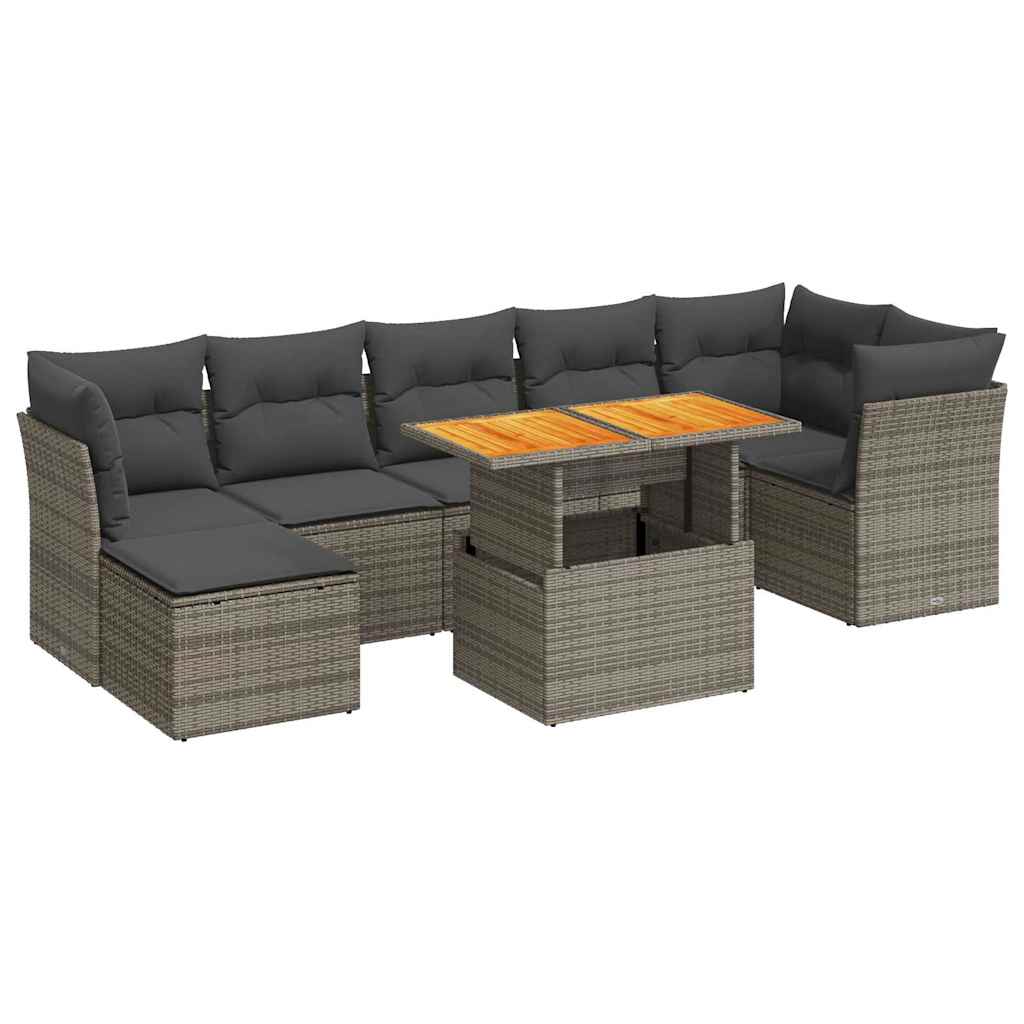 sofasæt til haven 8 dele med hynder polyrattan grå