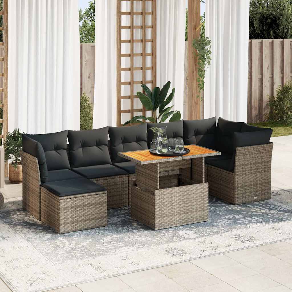 sofasæt til haven 8 dele med hynder polyrattan grå