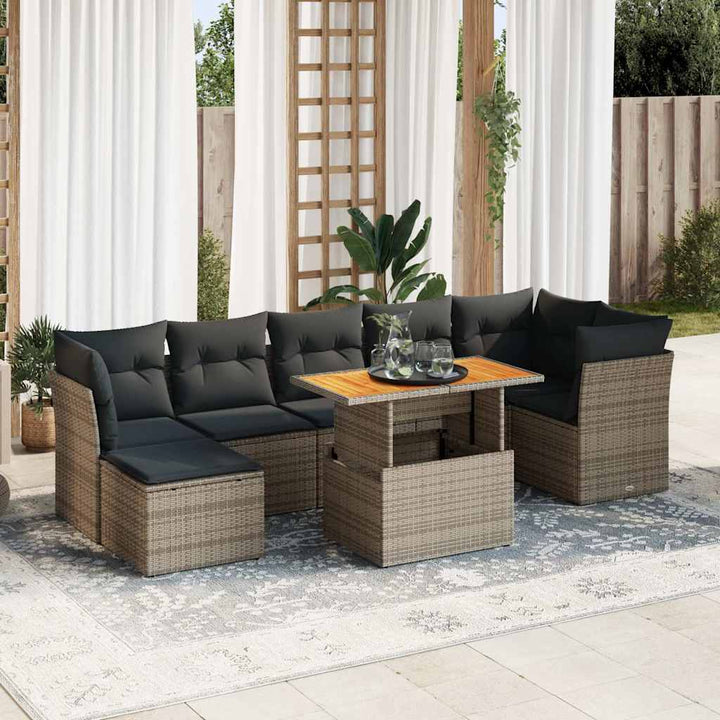 sofasæt til haven 8 dele med hynder polyrattan grå