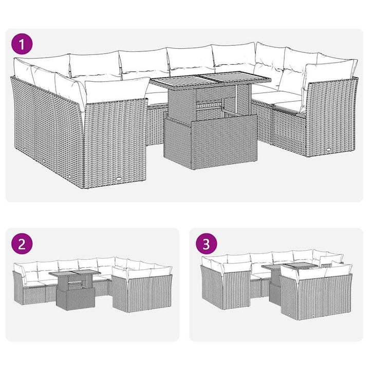 sofasæt til haven 10 dele med hynder polyrattan sort