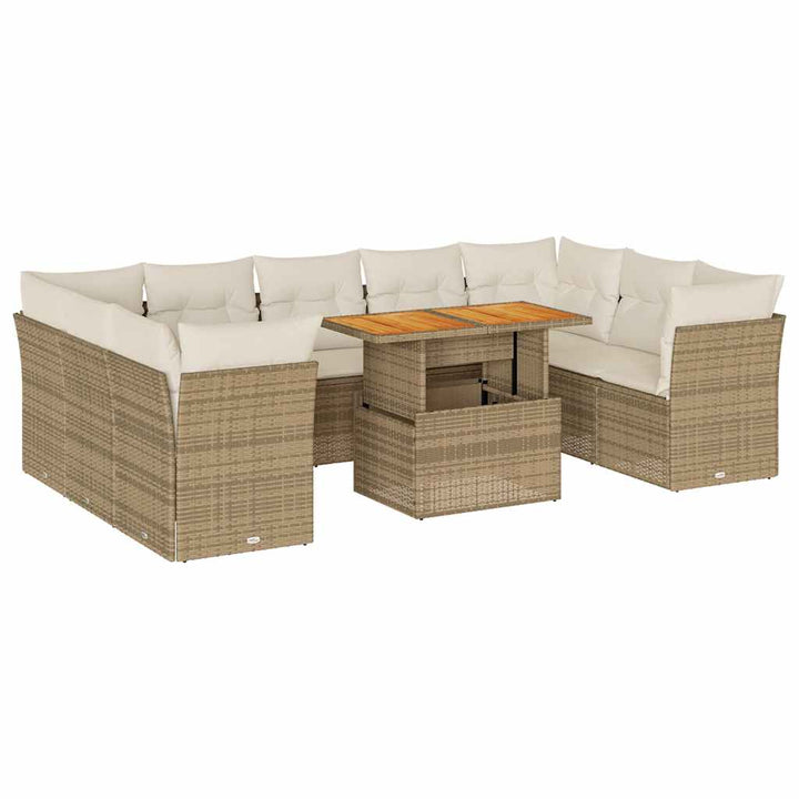 sofasæt til haven 10 dele med hynder polyrattan beige