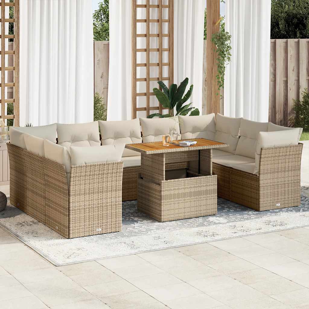 sofasæt til haven 10 dele med hynder polyrattan beige
