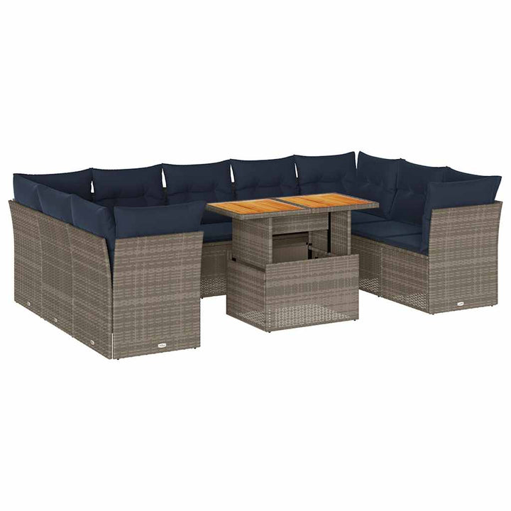 sofasæt til haven 10 dele med hynder polyrattan grå