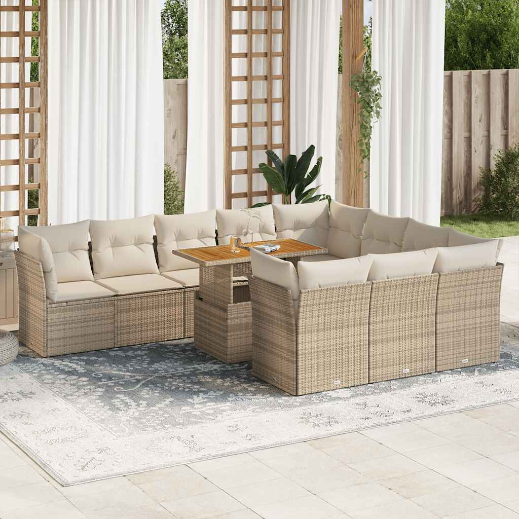 sofasæt til haven 11 dele med hynder polyrattan beige