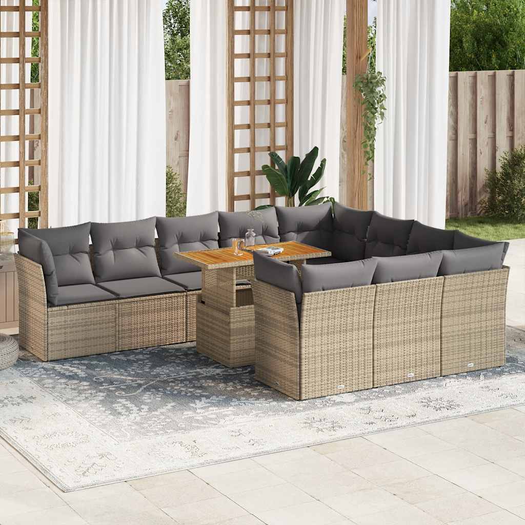 sofasæt til haven 11 dele med hynder polyrattan beige
