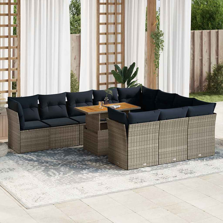 loungesæt til haven 11 dele med hynder polyrattan grå