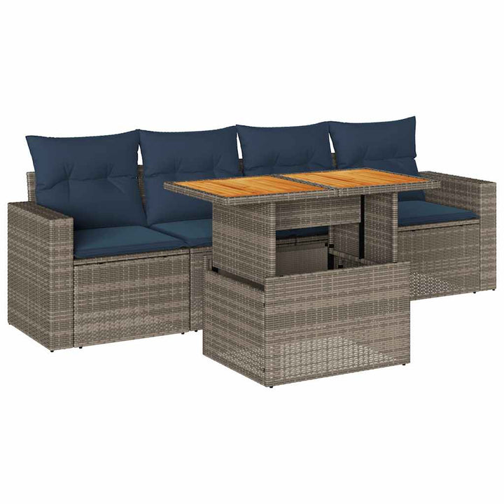 sofasæt 5 dele med hynder polyrattan grå