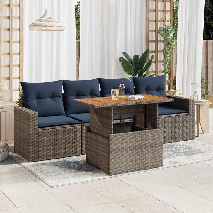 sofasæt 5 dele med hynder polyrattan grå