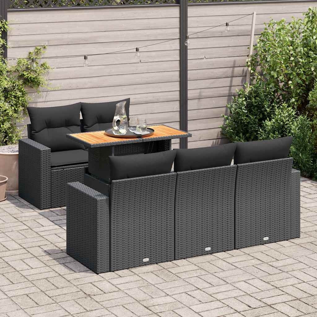 sofasæt til haven 6 dele med hynder polyrattan sort