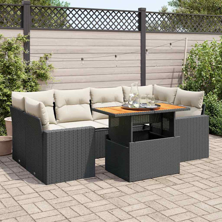 sofasæt til haven 7 dele med hynder polyrattan sort
