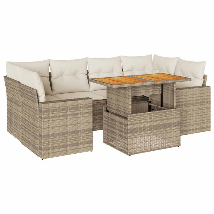 sofasæt til haven 7 dele med hynder polyrattan beige