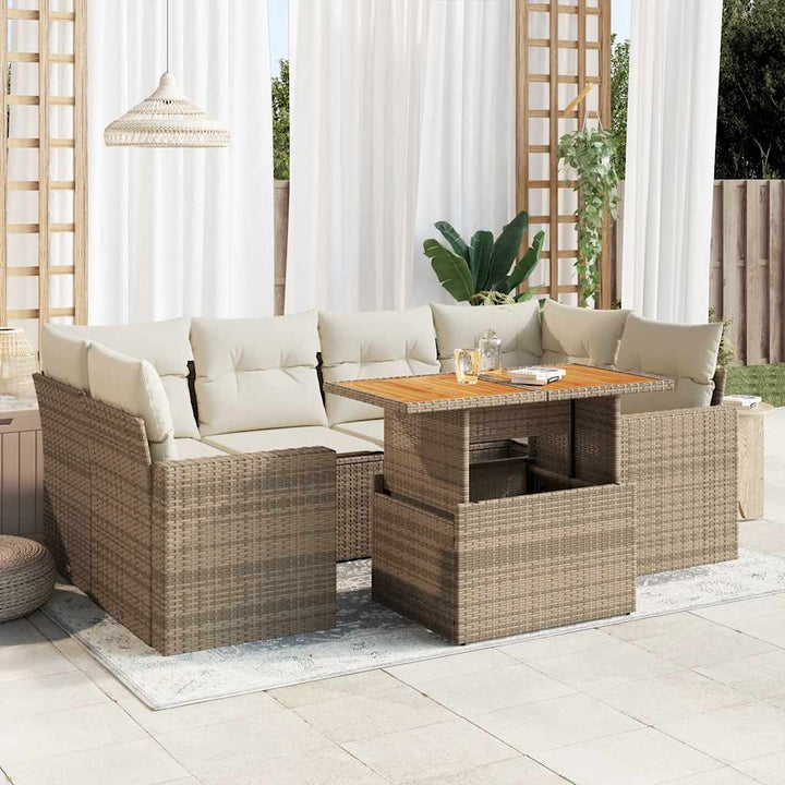 sofasæt til haven 7 dele med hynder polyrattan beige