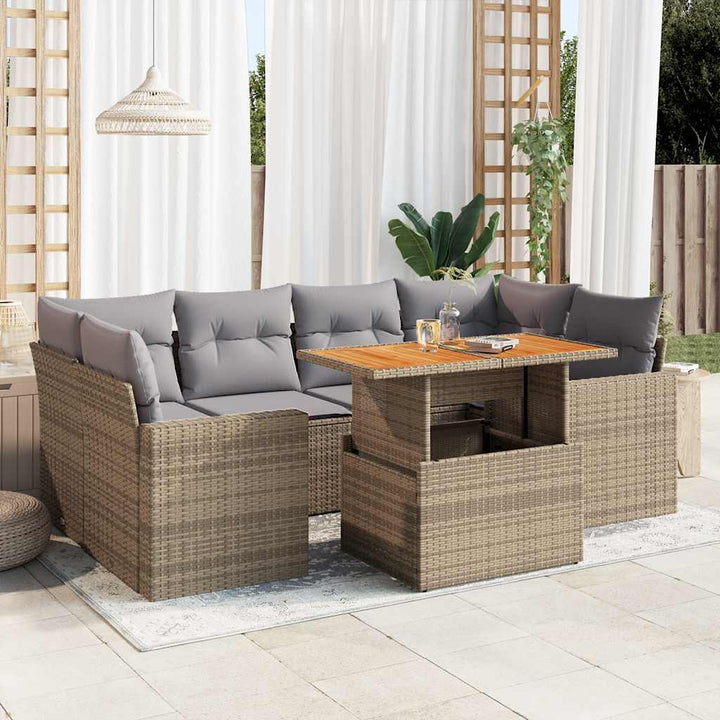 sofasæt til haven 7 dele med hynder polyrattan beige