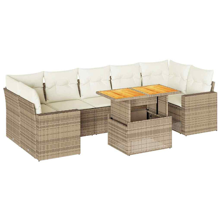 sofasæt til haven 8 dele med hynder polyrattan beige