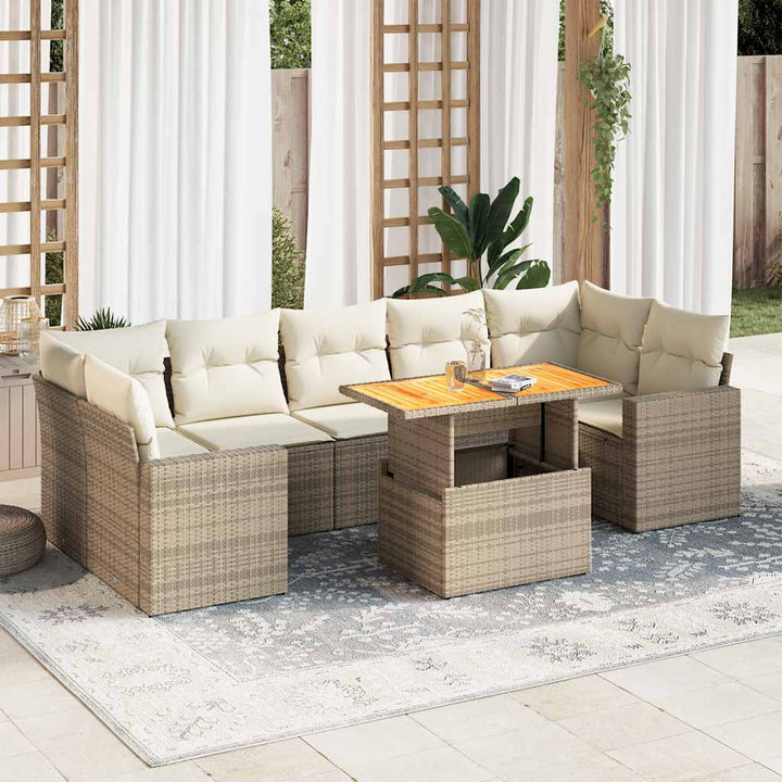 sofasæt til haven 8 dele med hynder polyrattan beige