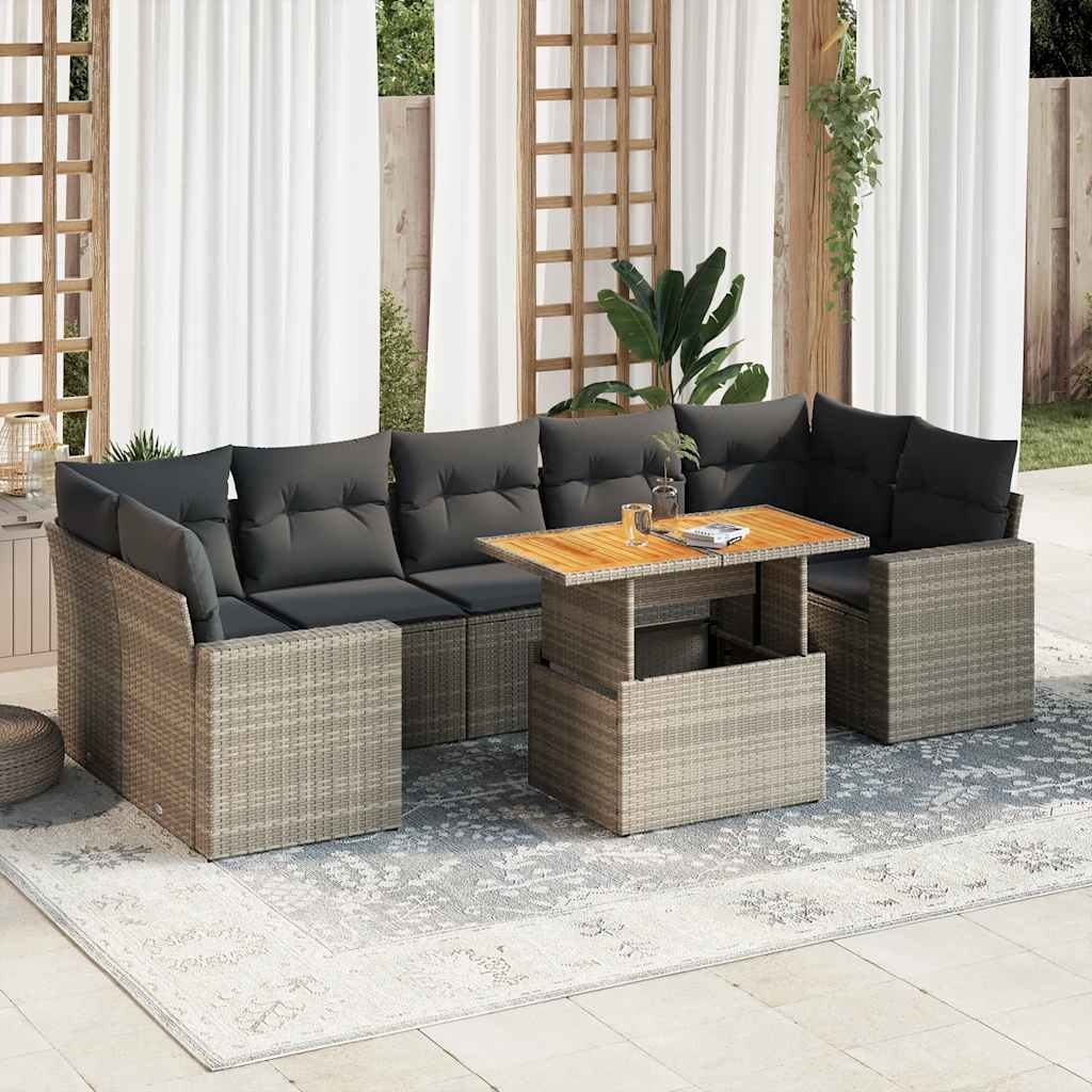 sofasæt til haven 8 dele med hynder polyrattan grå