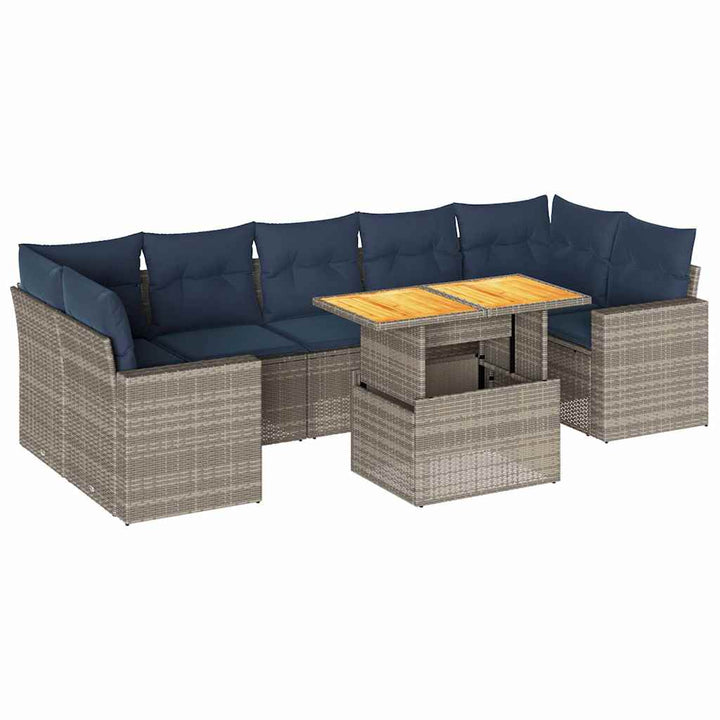sofasæt til haven 8 dele med hynder polyrattan grå