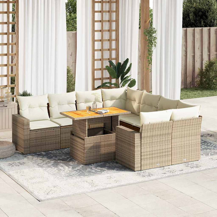 sofasæt til haven 9 dele med hynder polyrattan beige