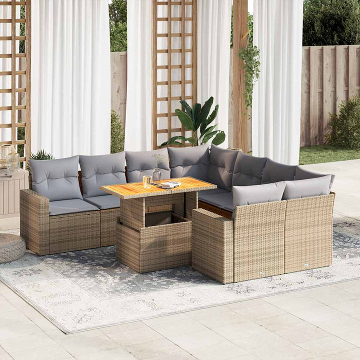 sofasæt til haven 9 dele med hynder polyrattan beige