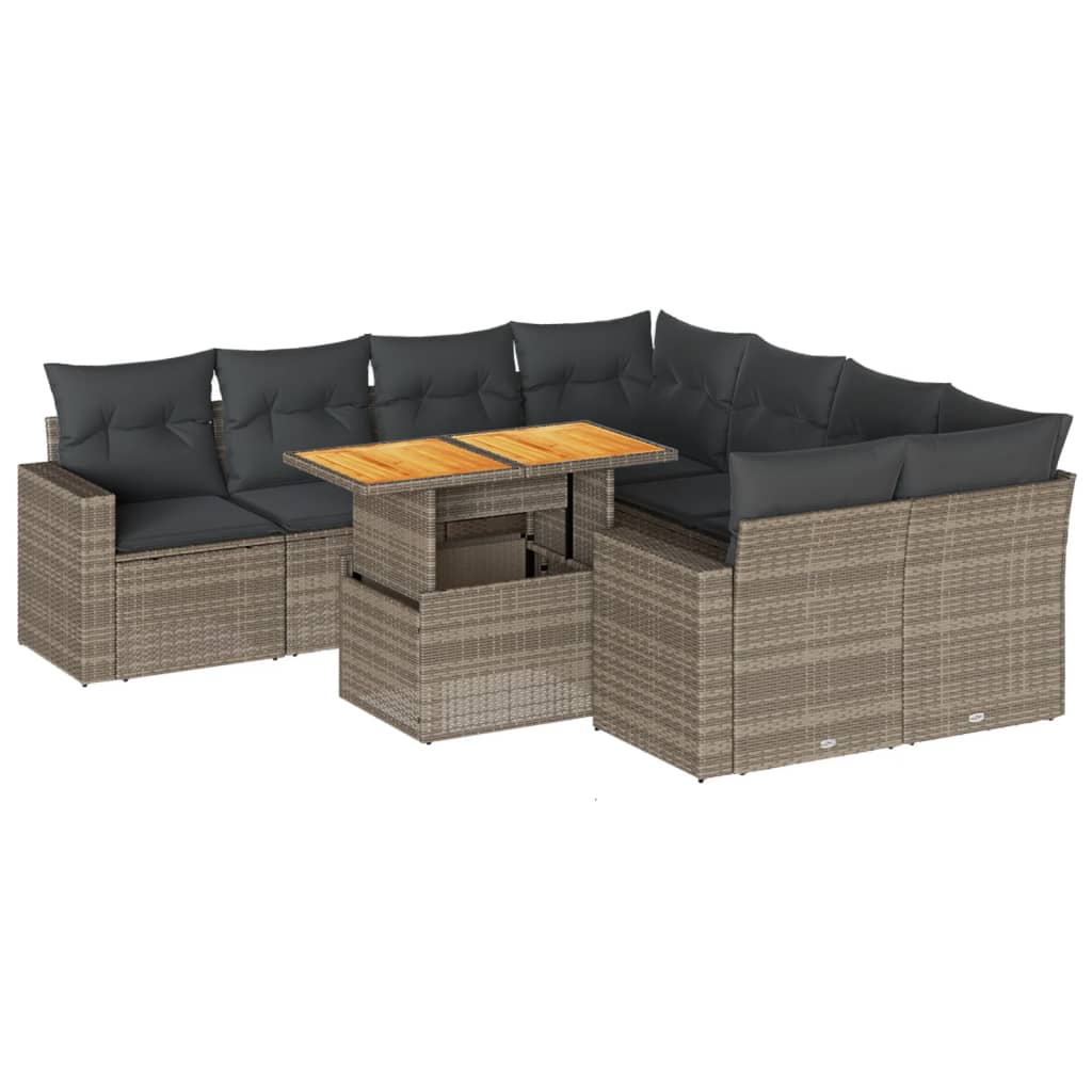 sofasæt til haven 9 dele med hynder polyrattan grå