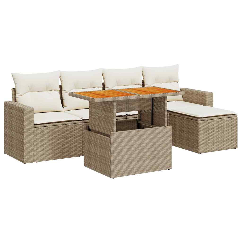 sofasæt til haven 6 dele med hynder polyrattan beige