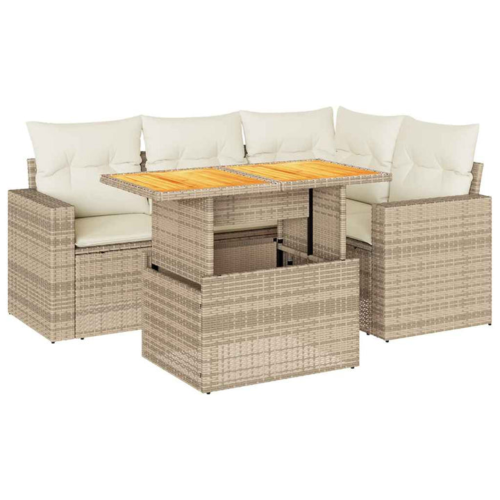 sofasæt til haven 5 dele med hynder polyrattan beige