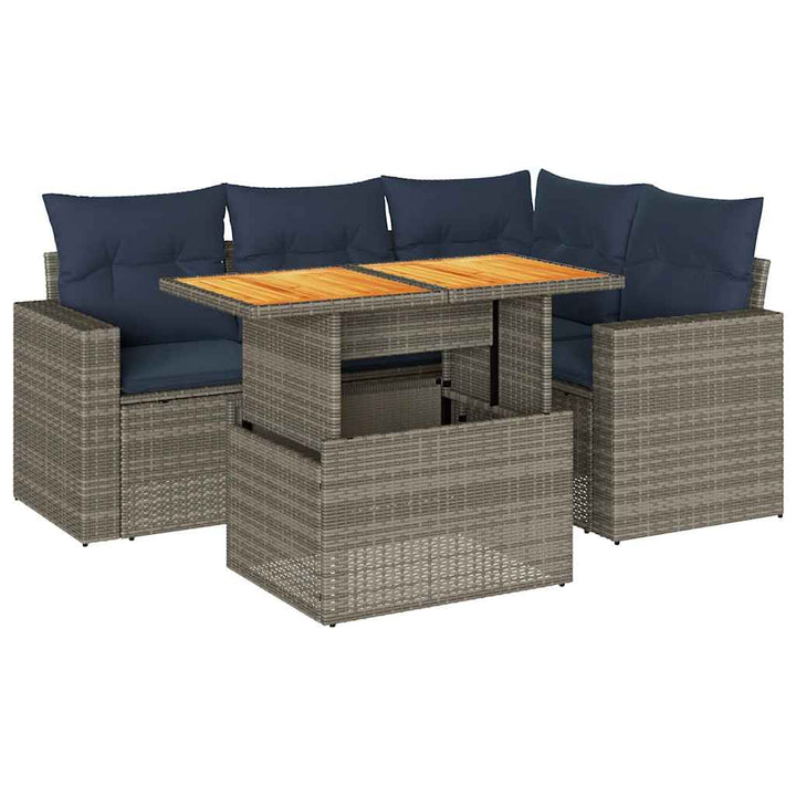 sofasæt 5 dele med hynder polyrattan grå