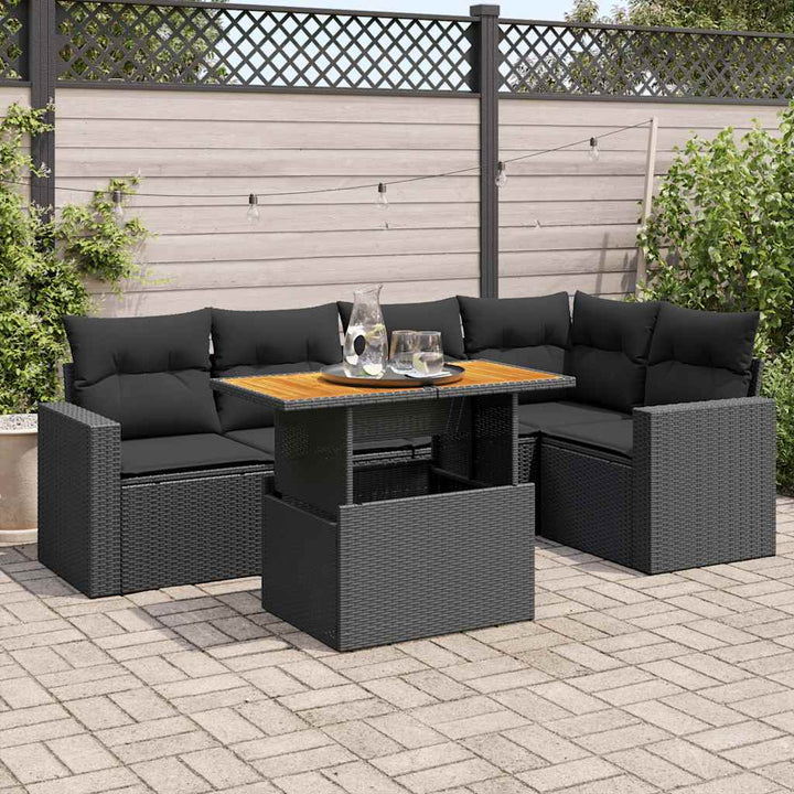 sofasæt til haven 6 dele med hynder polyrattan sort
