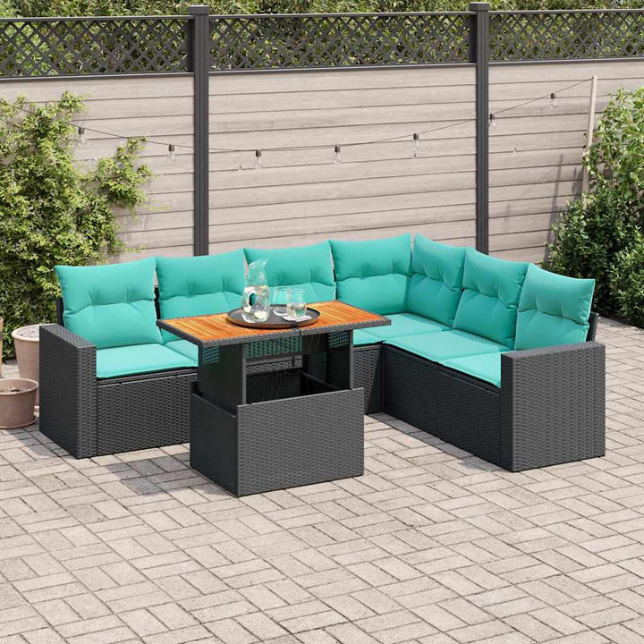 sofasæt til haven 7 dele med hynder polyrattan sort