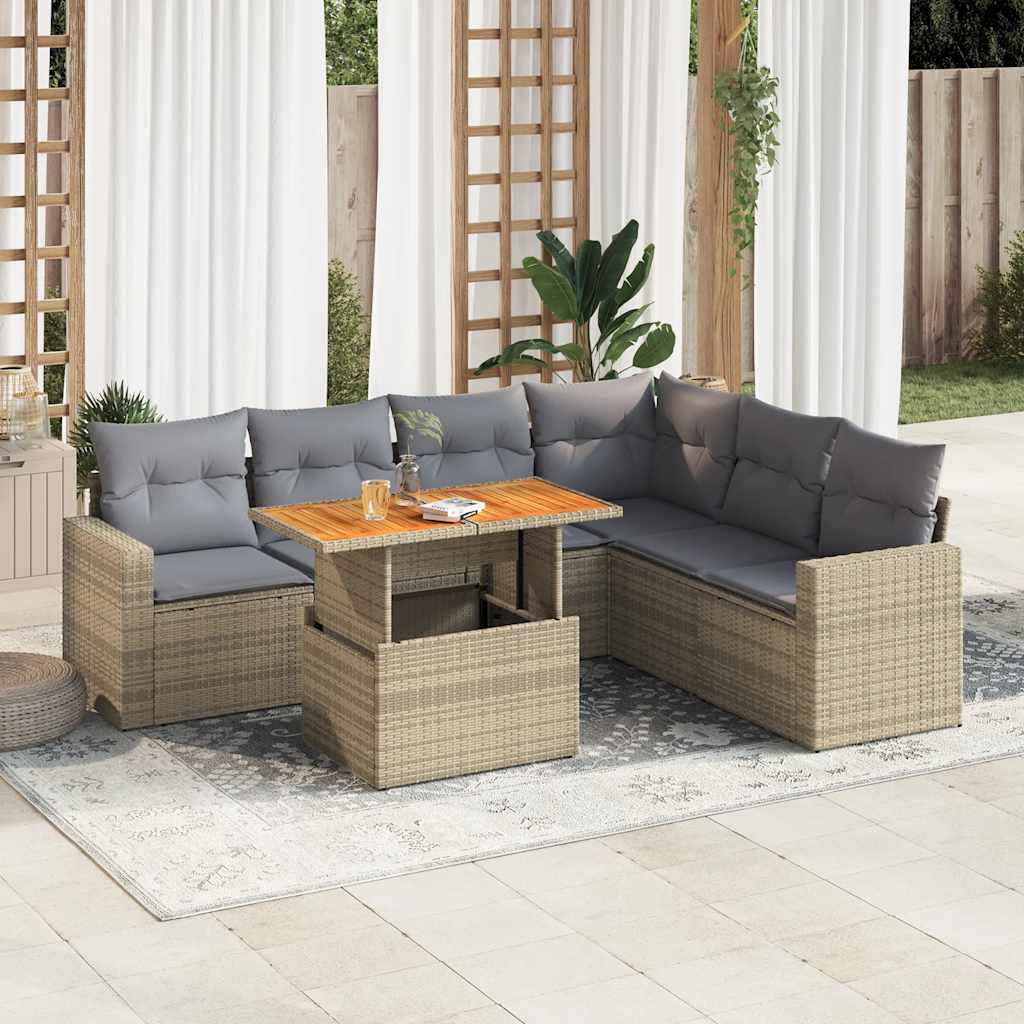 sofasæt til haven 7 dele med hynder polyrattan beige