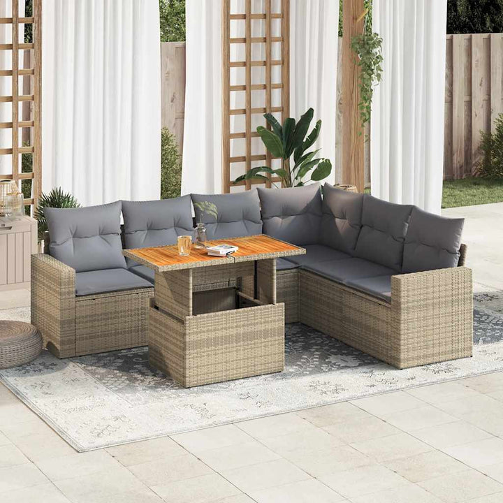 sofasæt til haven 7 dele med hynder polyrattan beige