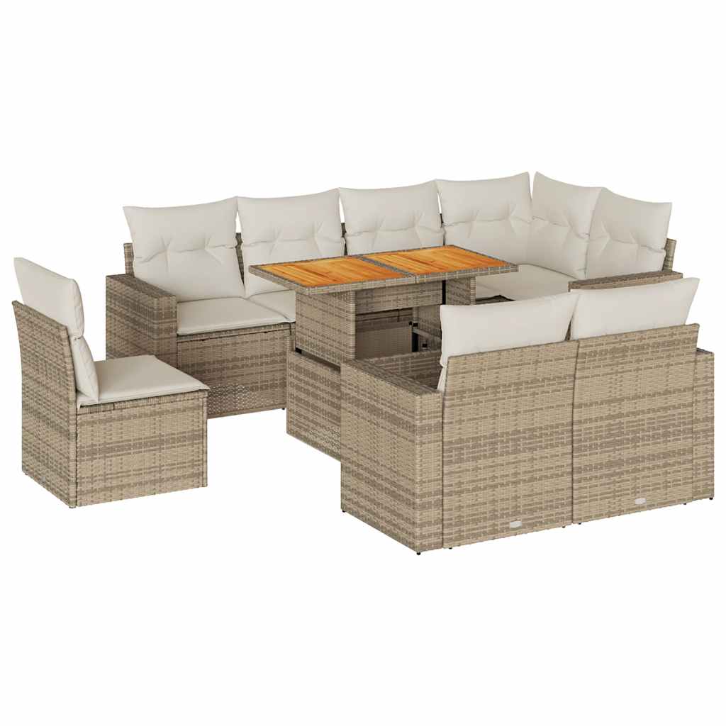 sofasæt til haven 9 dele med hynder polyrattan beige