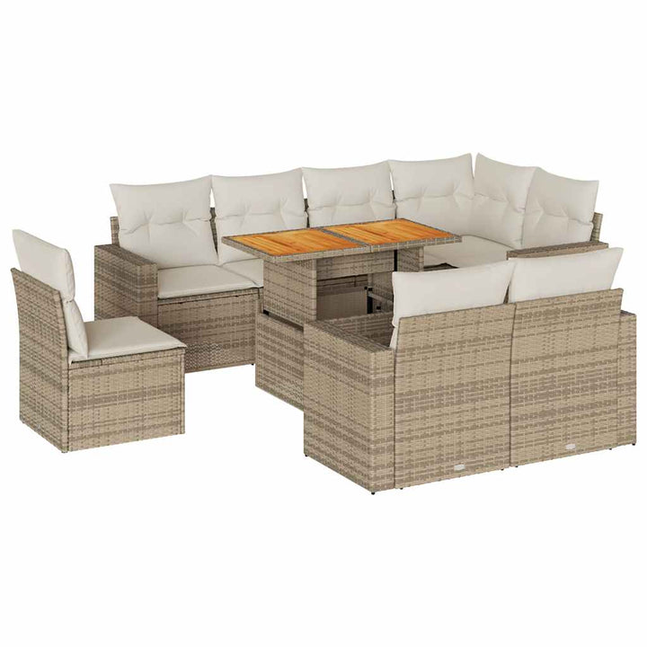 sofasæt til haven 9 dele med hynder polyrattan beige