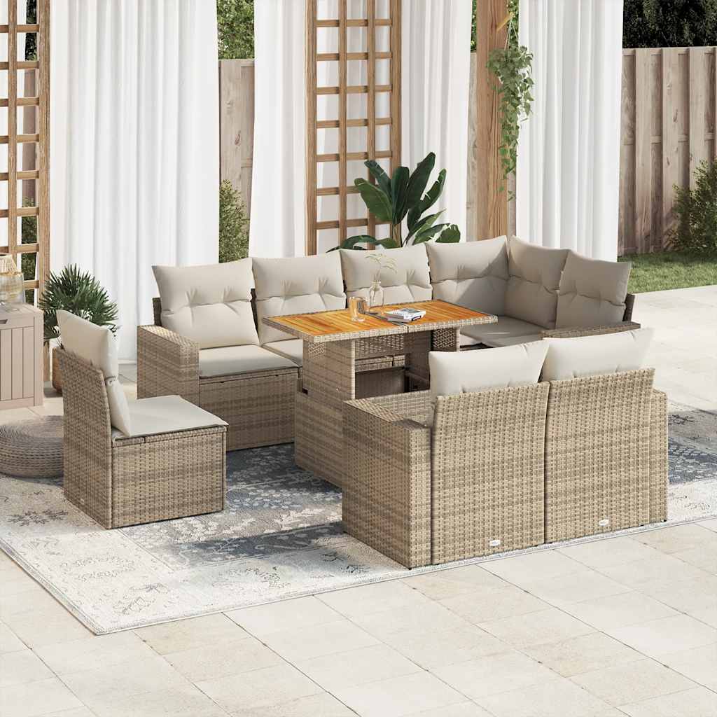 sofasæt til haven 9 dele med hynder polyrattan beige