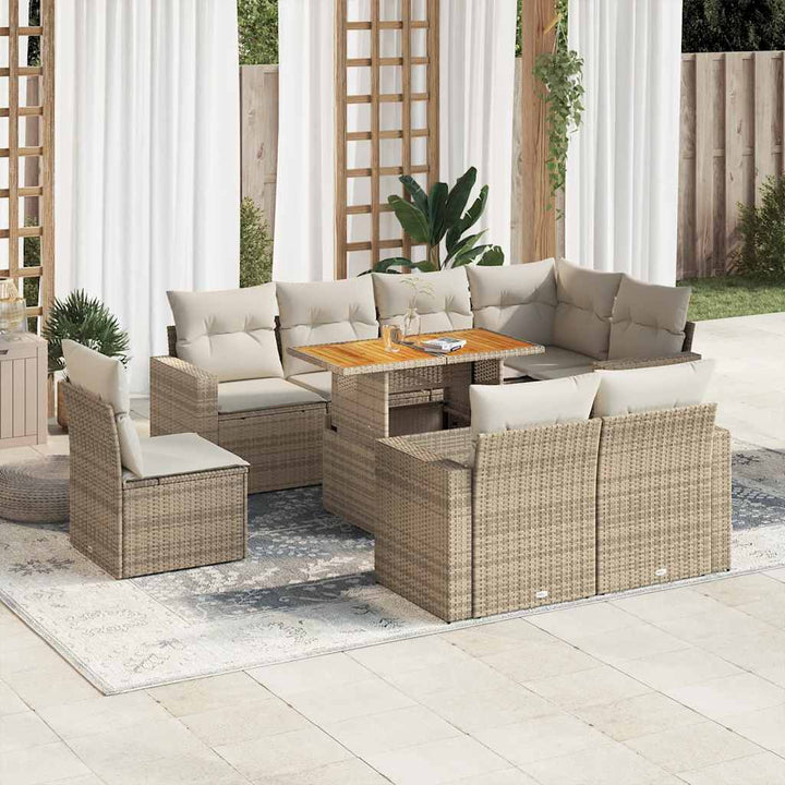 sofasæt til haven 9 dele med hynder polyrattan beige