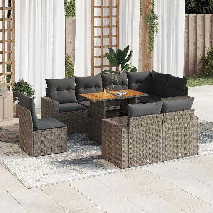 sofasæt til haven 9 dele med hynder polyrattan grå