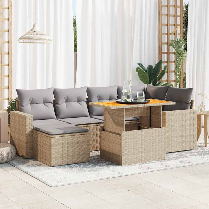 sofasæt til haven 7 dele med hynder polyrattan beige