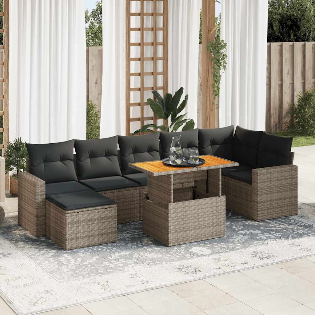 sofasæt til haven 8 dele med hynder polyrattan grå