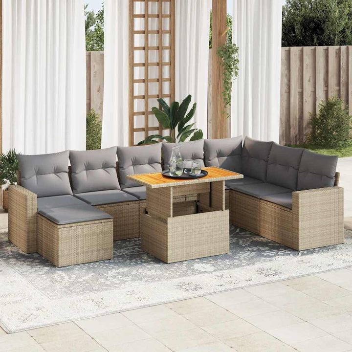 sofasæt til haven 9 dele med hynder polyrattan beige