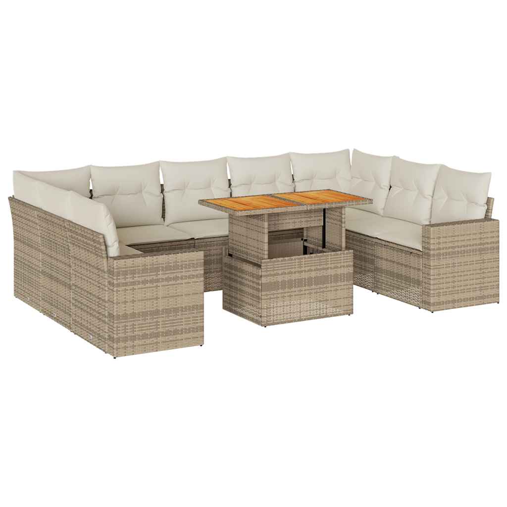sofasæt til haven 10 dele med hynder polyrattan beige