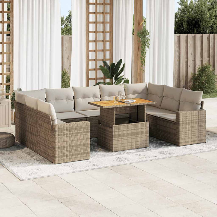 sofasæt til haven 10 dele med hynder polyrattan beige