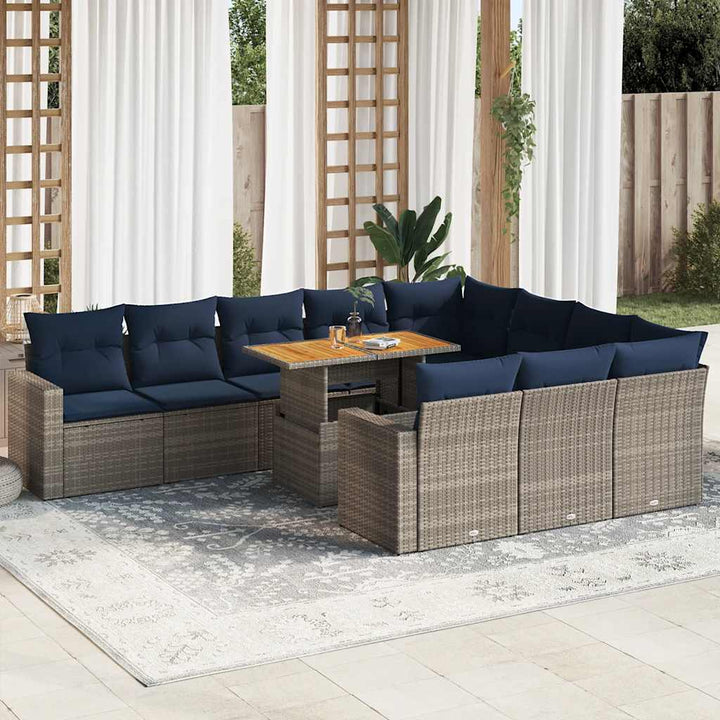 loungesæt til haven 11 dele med hynder polyrattan grå