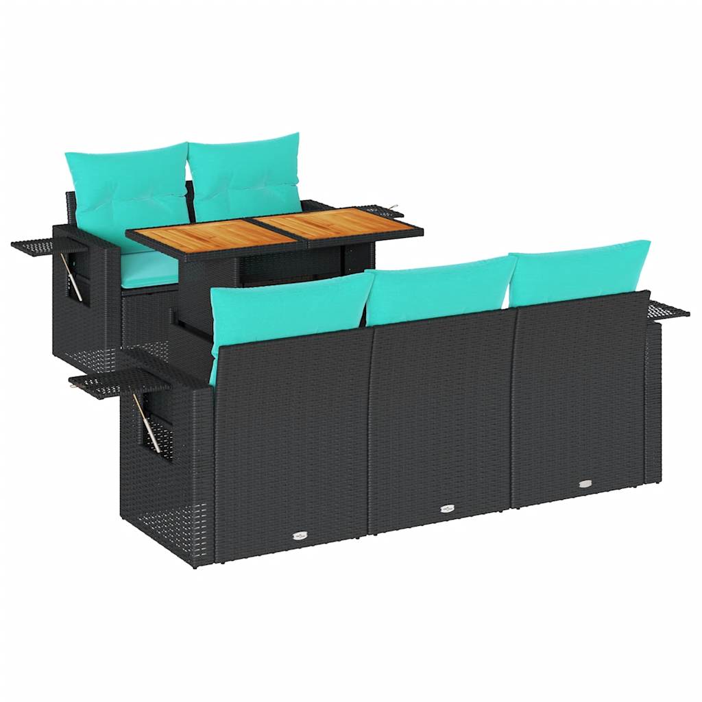 sofasæt til haven 6 dele med hynder polyrattan sort