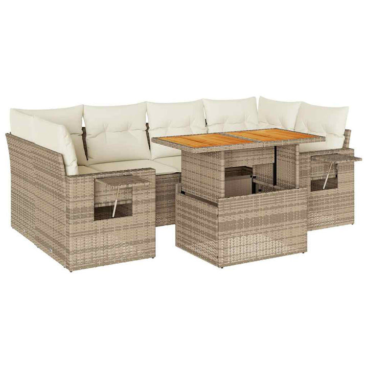 sofasæt til haven 7 dele med hynder polyrattan beige