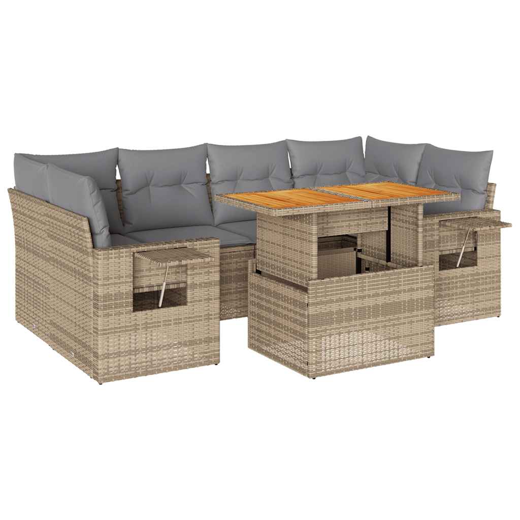 sofasæt til haven 7 dele med hynder polyrattan beige