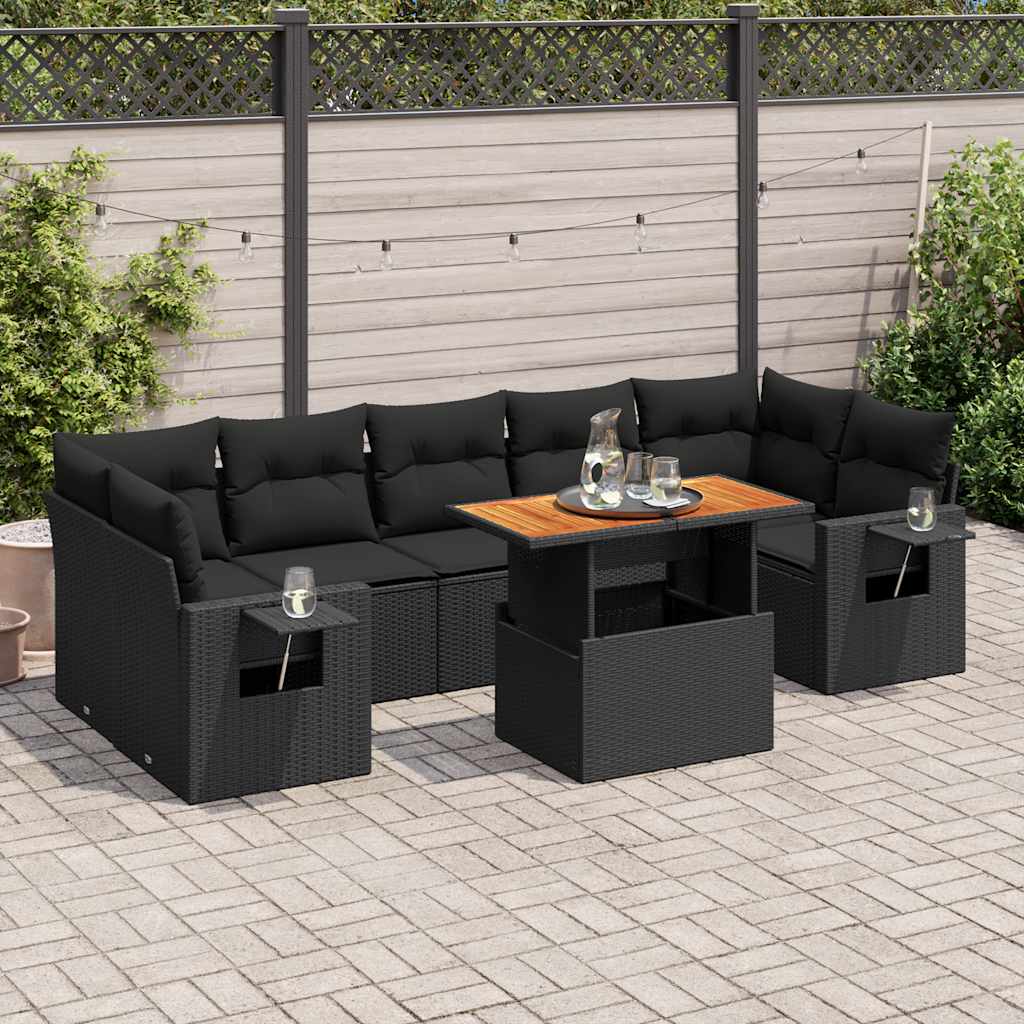 sofasæt til haven 8 dele med hynder polyrattan sort